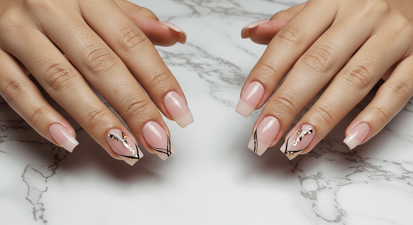 Elegant manicured nails with abstract designs